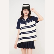 Designed women's knitted wool polo shirt, dynamic loose horizontal striped women's sweater Linly Sto