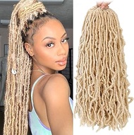 Nu Faux locs 18 inch 6 Packs Goddess Faux Locs Curly Wavy Crochet Synthetic Braiding Hair Extensions Dreads Crochet Hair 18 inches (18 inch, 613#)