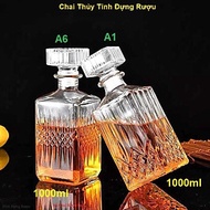 Chai Thủy Tinh Đựng Rượu 1 Lít (combo 2 cái) mẫu vuông mắt dứa và vuông lá cọ - Vỏ Chai Rượu Đẹp 100