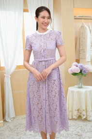 MG198-0725 : เดรสสีม่วง Lilac Lace Button Front Dress