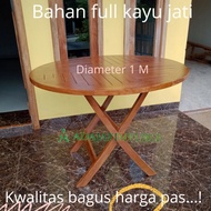 Meja makan lipat bundar kayu jati minimalis murah mebel outdoor indoor