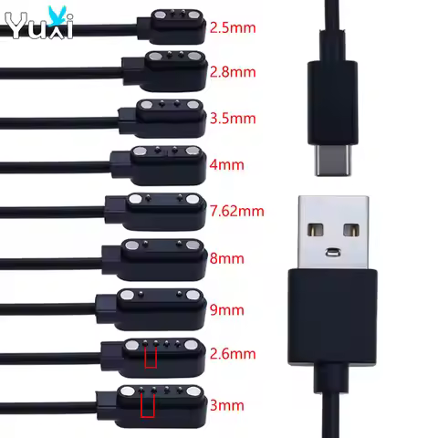 YuXi 1 Piece Magnetic Smart Watch Charging Cable 2Pin 4Pin USB Type-C Charger Cord Adapter Dock 60cm