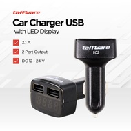 Taffware Car Charger LED Display Dual USB Cigarette Plug 3.1A - EC2 - Black