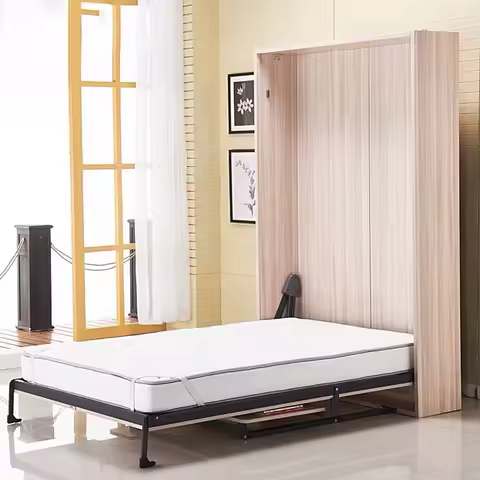 jkVertical Folding Hidden Murphy Bed Wooden Murphy Bed With Desk and Storage Murphy Wall Bed Furnitu