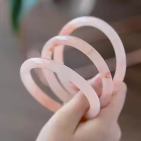 Pink Gold Silk Jade Bracelet Peach Blossom Stuffed Girl Pink Round Bar Bangles for Women