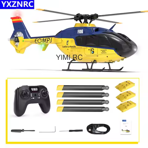YXZNRC F06 EC135 2.4G 6CH RC Helicopter RTF Direct Drive Dual Brushless One Key 3D Roll Flybarless 1