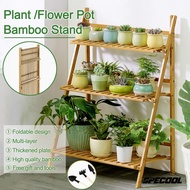 Specool® 2/3/4 Tier Balcony Flower Stand Plant Flower Pot Rack Foldable Plant Pot Shelf Stand made of Natural Bamboo