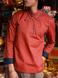 (JUN) Hanfu Shirt เสื้อเชิ้ตผู้ชายฮั่นฝู Crimson Oxford