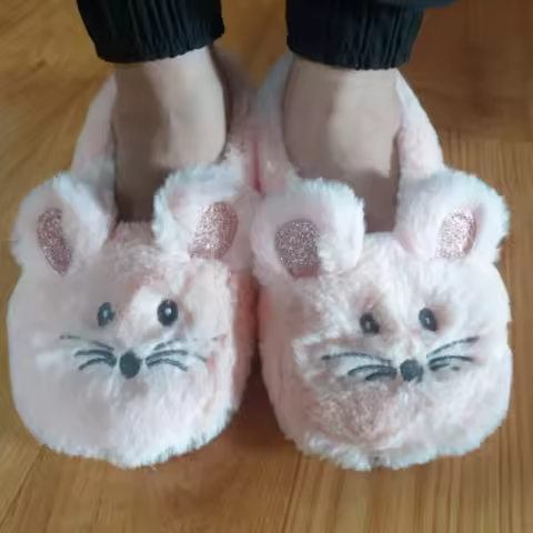 Fluffy Slipper Women Winter Non Slip Grip Indoor Fur Contton Warm Plush Home Lazy Female Mouse Ears 