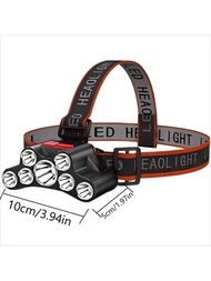 7顆LED頭燈，USB充電手電筒防水野營徒步應急手電筒強光戶外釣魚