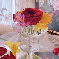 英國製1930年手工切割水晶高腳蛋糕盅糖果點心盅飾品盤水果盅