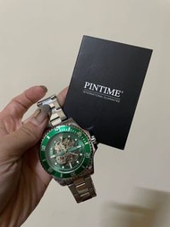 🧸現貨🧸PINTIME新綠水鬼防水手錶鋼帶機械表時尚日曆男士手錶1639