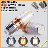 3H Lampu Mentol LED E14/E27 12W (6+6)/16W (8+8) Corn Bulb 3 Warna Untuk Lampu Hiasan Dekoratif