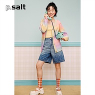 [Bantang Preppy] Psalm Keyan Women's Clothing 2023 Spring Loose v-Neck Striped Rainbow Gradient Card