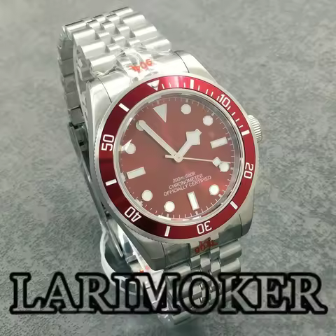LARIMOKER 39mm Luxury Red Dive Watch Men Automatic Mechanical NH35 Sapphire Crystal 100M Waterproof 