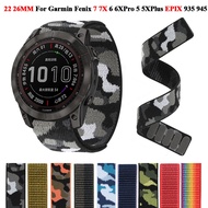 New 22/26mm Camouflage Loop Nylon Bracelet For Garmin Epix Gen 2 Fenix 7X 7 6X 6 Pro 5 5X Plus Straps Smartwatch Wristbands Belt