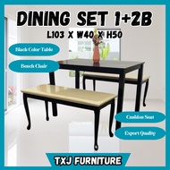 TXJ - Saving Space Dining Table with 2 Bench Set 1+2 Meja Makan Murah 2pcs Bench Set Meja Makan Bang