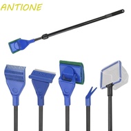 ANTIONE Aquarium Tank Clean Set, 5 in 1 Adjustable Fish Tank Glass Cleaning Brush, Portable With Long Handle Multifunctional Aquarium Cleaning Tools Kits Aquatic Plant Trimming