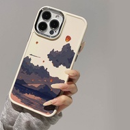 Casing for iPhone 11 11Promax 8 7 8plus 7plus x xs max 12Promax 13Promax 14Promax 13 14 15Promax 15 Sunset Wishing Lights Creative Patterns Soft TPU Metal Photo Frame Case