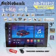 Audiobank KANSAS Series NFC 26/64 GB Android 9" Inch Head Unit AB-TV6912 Double Din Car Tape + AHD C