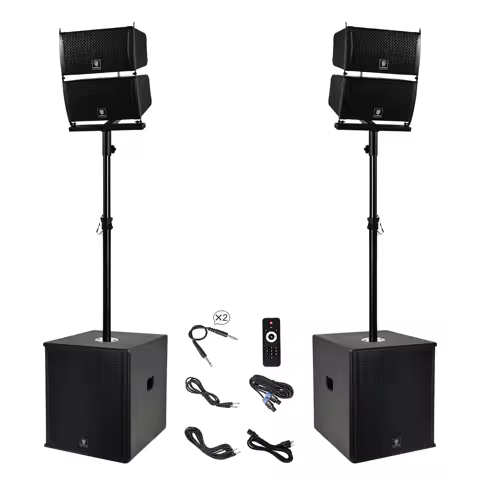 PRORECK Club 6000 15-inch 6000W P.M.P.O Stereo PA Speaker System Combo Set 4 Line Array Speakers, 2 