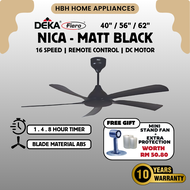 【FIERO NICA】Fiero NICA 5 Blades DC Motor Ceiling Fan with 16 Speeds + RF Remote Control - Matt Black