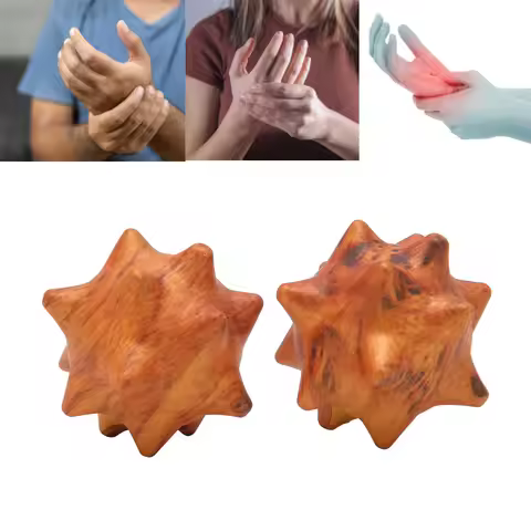 2pcs Hand Massage Ball Wooden Palm Relaxing Spiky Textured Acupoint Massage Balls for Elderly Hand A