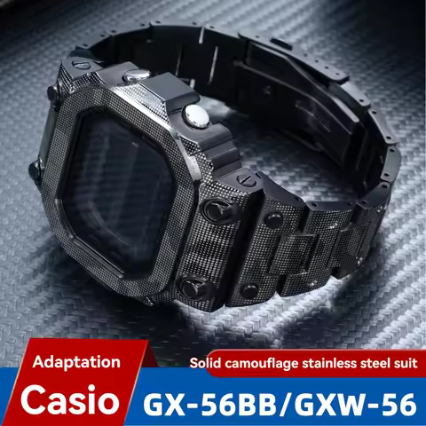 Stainless Steel Case and Strap Mod Kit for Casio GX-56 GXW-56 GX-56BB GXW-56BB, Camouflage Metal Bez