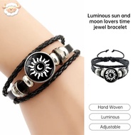H Beaded Gemstone Retro Leather Bracelet Woven Bracelet Bracelet Time Sun Moon Luminous H
