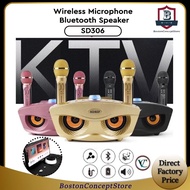 Speaker Anak Burung Hantu Family KTV SD306 Dual 2 Wireless Microphone Portable Bluetooth Speaker Mob