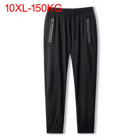 Summer Men Breathable pants large size 6XL 7XL 9XL 10XL elasticity sports pants out door zipper loos
