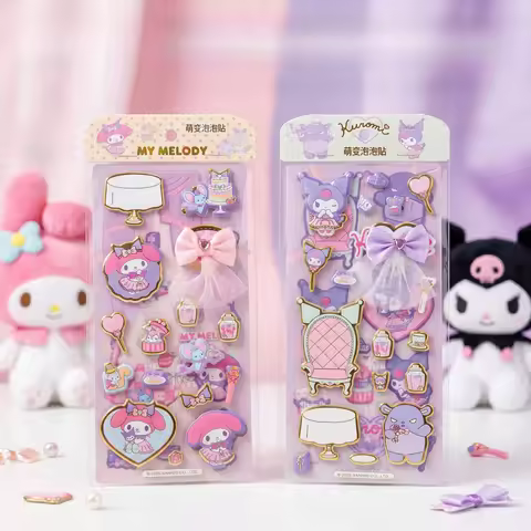 Hello Kitty Kuromi Cartoon Crystal Stickers Student 3D Embossed Bubble Stickers for Planner Decorati