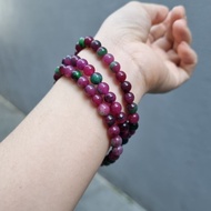 South African pink ru pi bracelet wrapped in 3 rings, size 6 mm