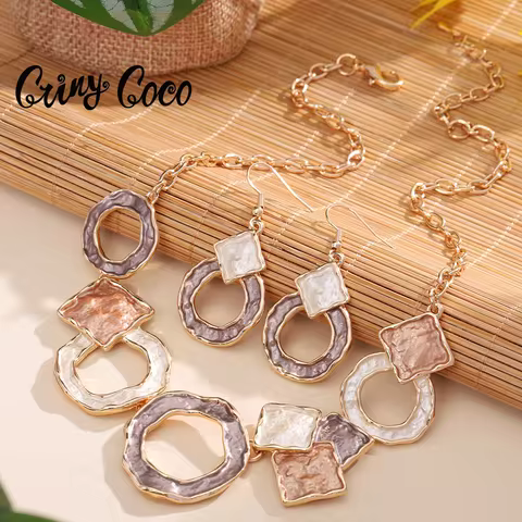 Cring Coco New Round Necklace Earrings Sets Irregular Temperament Popular Trendy Jewelry Necklaces E