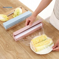 PEK-Solid Color Food Wrap Dispenser Cling Film Cutter Storage Holder Kitchen Tool