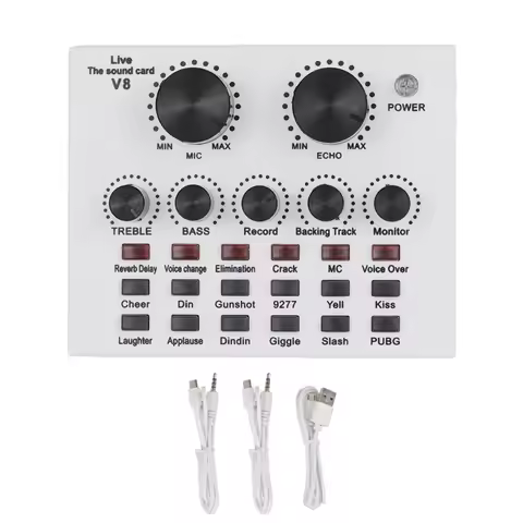 Audio Mixer V8 Sound Card Karaoke Recording Studio Record Mic Sound Card Professional White External