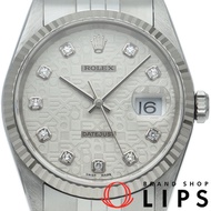 นาฬิกาผู้ชาย ROLEX Datejust ประดับเพชร 10 เม็ด หน้าปัดคอมพิวเตอร์ รุ่น 16234G(P) K18WG/SS สีเงิน ผ่า