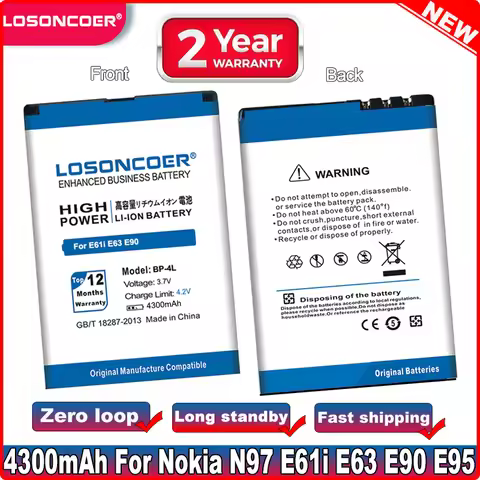 LOSONCOER 4300mAh BP-4L BP4L BP 4L Battery For Nokia E61i E63 E90 E95 E72 E52 E71 6650F N97 N810 Bat
