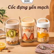 DOBE 430ml Glass Oatmeal Cup, Breakfast Cereal Jar, Yogurt, Glass Jar with Spoon with Sealed Lid
