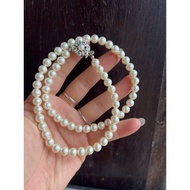 High-tech pearl necklace with 6mm or 7mm beads, 40 to 48 cm long, turtle flower clasp or screwed, br