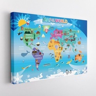 Kids World Map Daddy Fabric Printed World Map Wall Painting Children's Room Wall Decoration World Ma