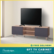 Tv Cabinet 6ft Grey 2 door Tv Console Solid Wood Legs Flexidesignx JAYDEN