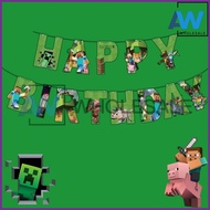 ☑️ PS-441 [1 set] Minecraft Banner Happy Birthday Character Banner Minecraft Theme Birthday Party N