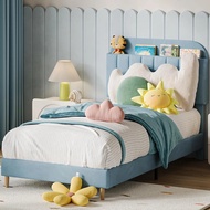 Trendy Twin Bed Frames, Upholstered Platform Bed Frame With Bookcase Headboard, Velvet Platform Bed 