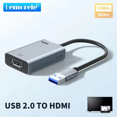 Lemorele USB to HDMI Adapter Compatible Converter 1080P USB Male to HDMI Female External Graphics Vi