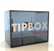 กล่อง Tip Box อะคริลิค สีดำใส ตัวหนังสือสกรีน สีเงิน ขนาด 15x12x10cm.