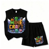 Mycraft Game Print Colorful Pixel Letters And Characters With Animal And Tools On Sleeveless Shirts 
