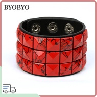 BYOBYO Adjustable Bangle,  Punk Leather Bracelet,  Black Wristband Rock Style Jewelry Men