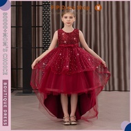 【Ready Stock】PiPi Kids' Girls' Red Sequined Gown｜ High - Low Tulle Skirt + Full Sequins, Glamorous &