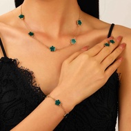 Lucky 5 Leaf Clover Jewelry Set Women 3PCS Necklace Earrings Bracelet Gift